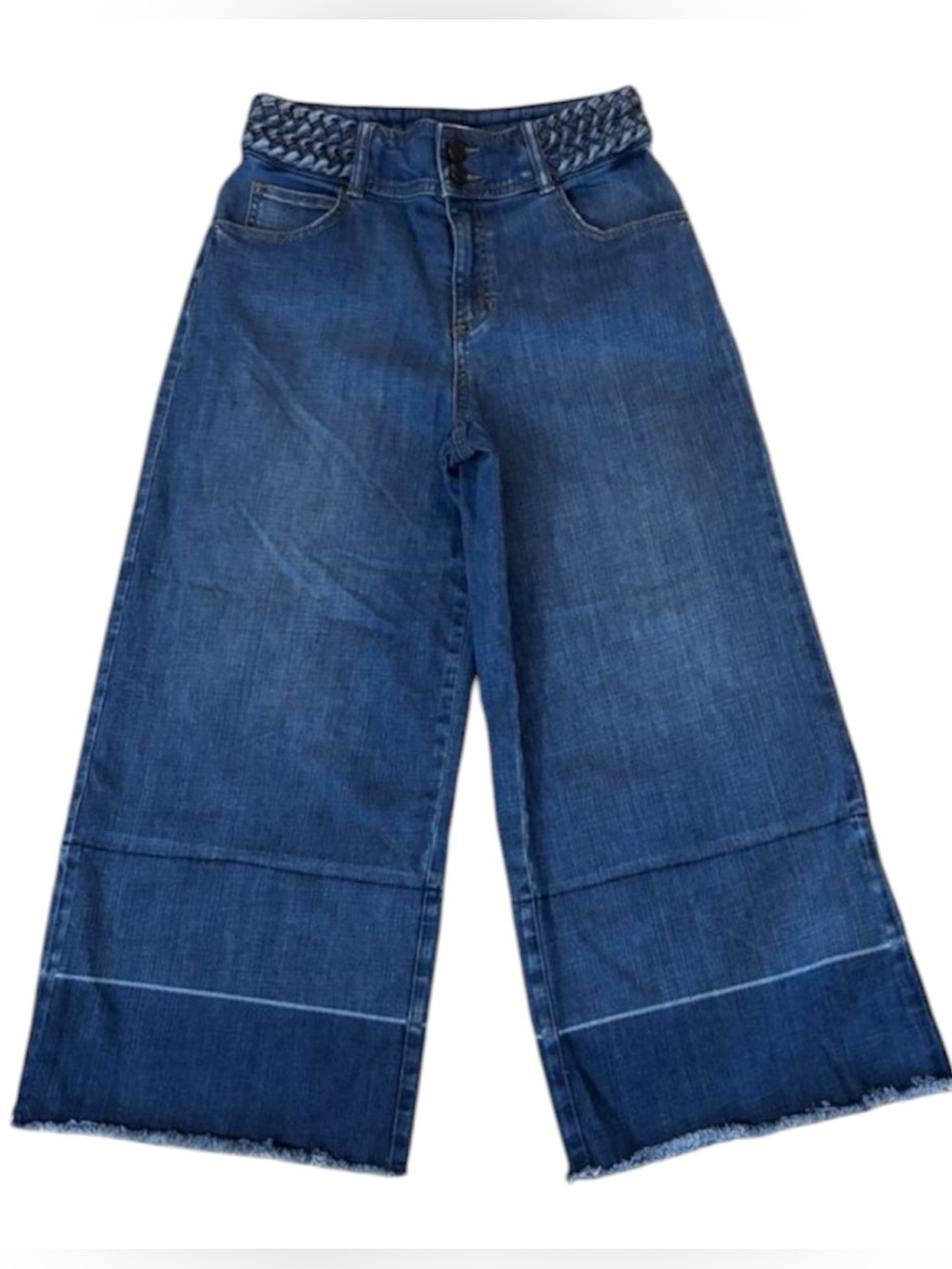 Olivia Palermo + Chelsea28 Braided Waist Wide Leg Raw Hem Denim Culottes Sz 4
